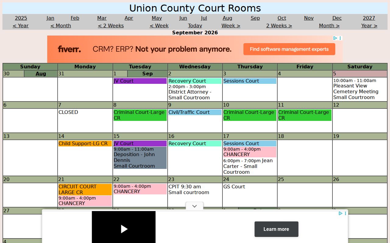 Union County courtroom calendar